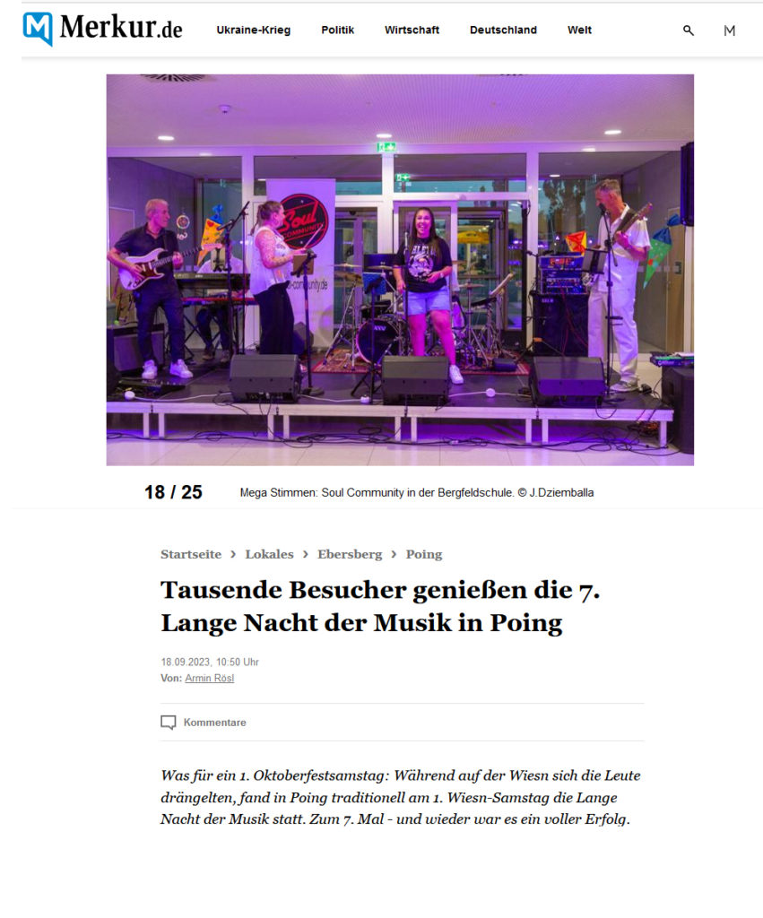 Soul Community bei der "Langen Nacht der Musik in Poing"
Bericht des Münchner Merkurs